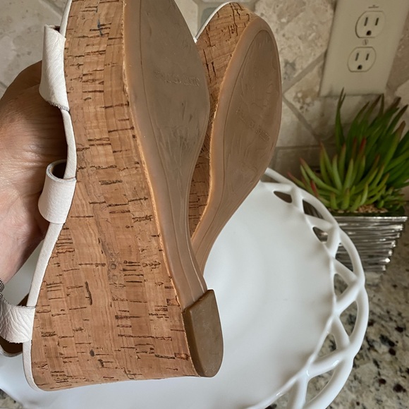 Franco Sarto Cream Neutral Leather Cork Wedge Sandals - Picture 9 of 13